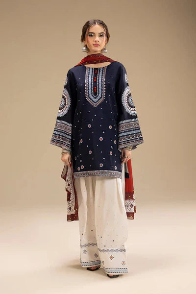-3PC Embroidered Shirt with Digital Printed Shawl