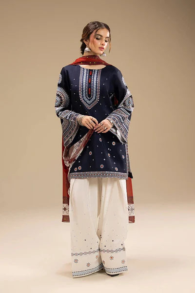 -3PC Embroidered Shirt with Digital Printed Shawl